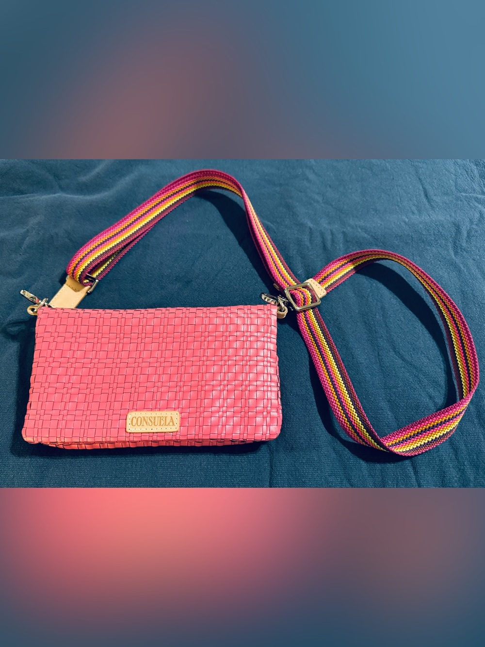 Consuela Pink Woven Crossbody with Multicolor Stripe Strap
